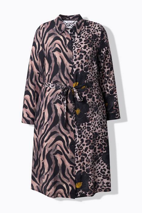 Vestido tipo blusa, forma en A, estampado parcheado animal