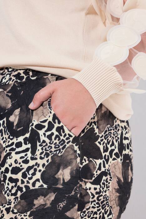 Pantalón, pantalón de jogging, arrugado, estampado de flores