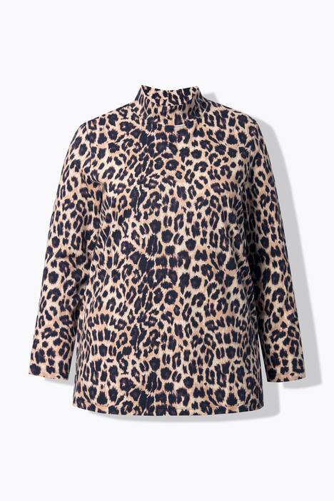 T-skjorte, comfort fit, leopardmønster, ståkrage