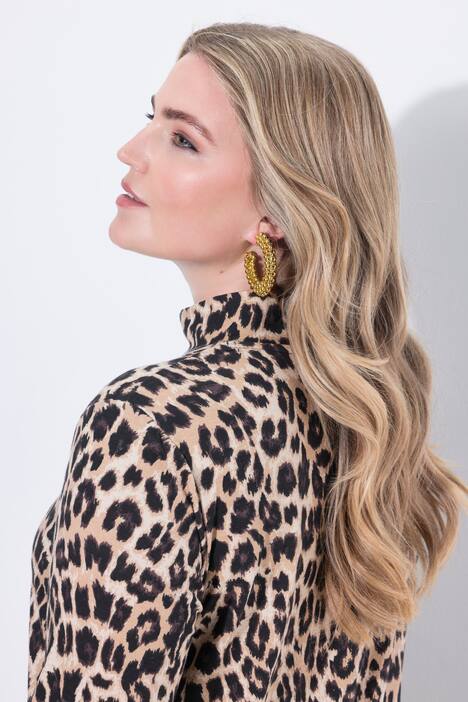 T-skjorte, comfort fit, leopardmønster, ståkrage