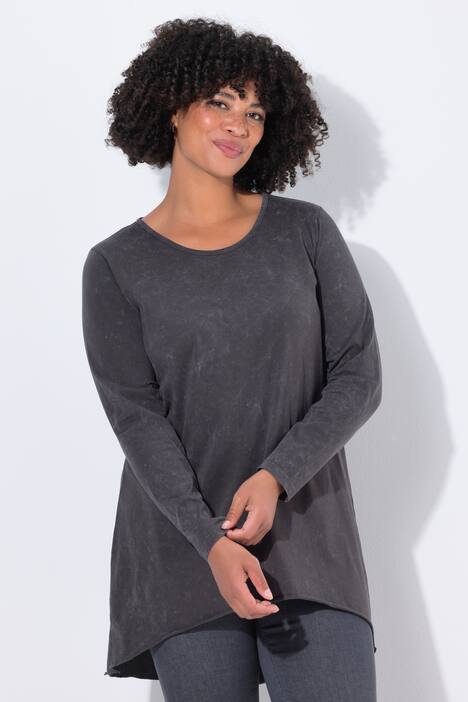 Lang T-shirt, A-form, koldfarvet jersey - forvasket