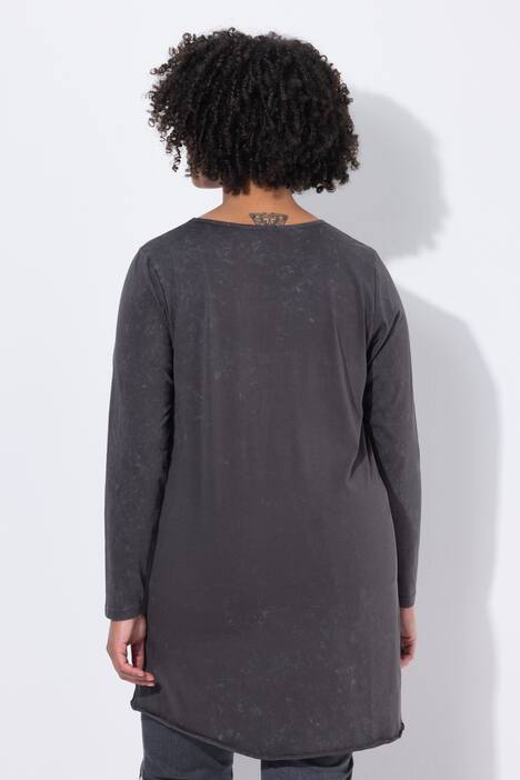 Lang T-shirt, A-form, koldfarvet jersey - forvasket
