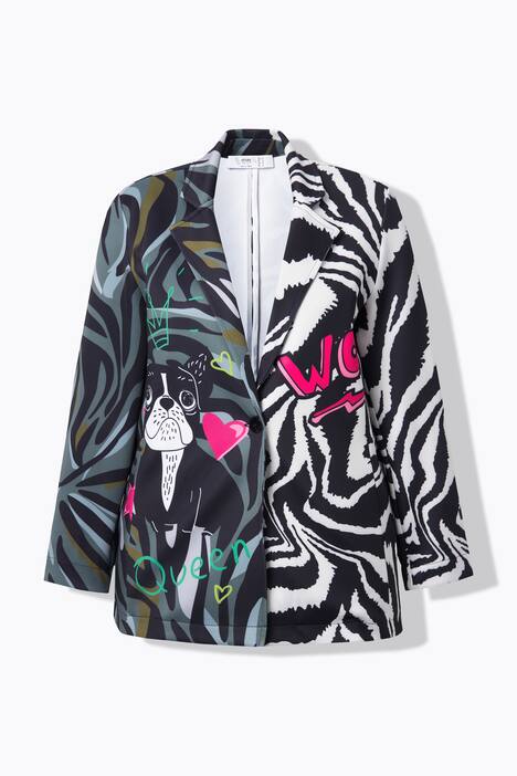 Blazer, Scuba, Basic Fit, mezcla de estampados, insignias