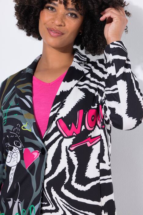 Blazer, Scuba, Basic Fit, mezcla de estampados, insignias