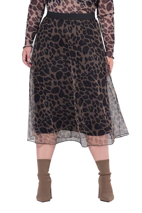 Midi sukně, A střih, síťovina s leopardím vzorem