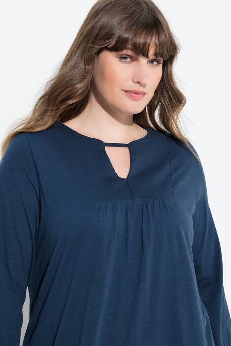 Camiseta larga, línea A, cuello de túnica, manga larga