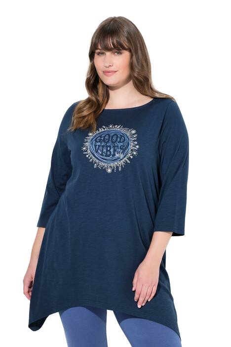 Tričko, potisk, A střih, lodičkový výstřih, 3/4 rukávy