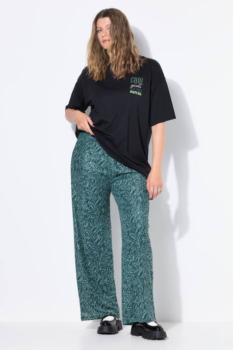 Mesh broek, wijde pijpen, hoge taille, mesh met zebra