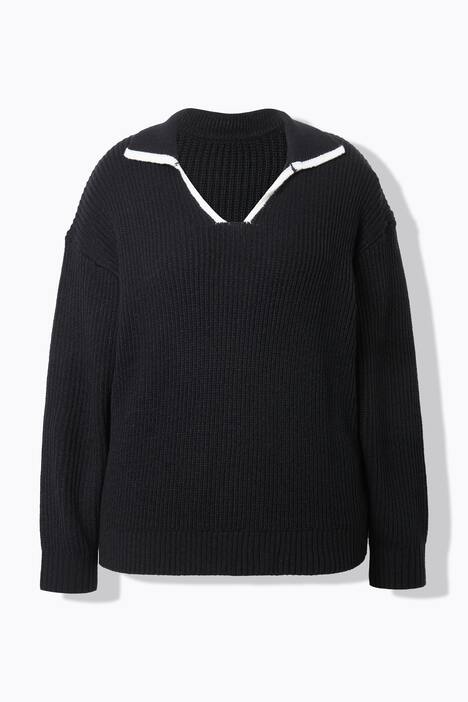 Pullover, oversized, Strukturstrick, Polokragen