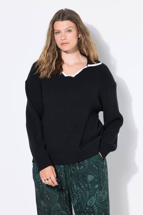 Pullover, oversized, Strukturstrick, Polokragen