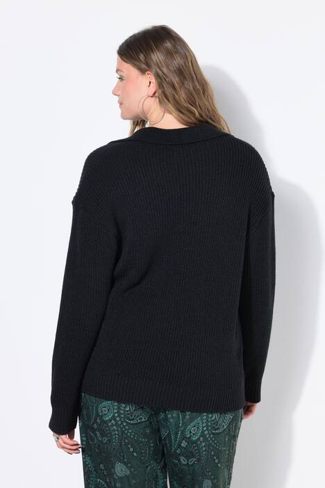 Pullover, oversized, Strukturstrick, Polokragen