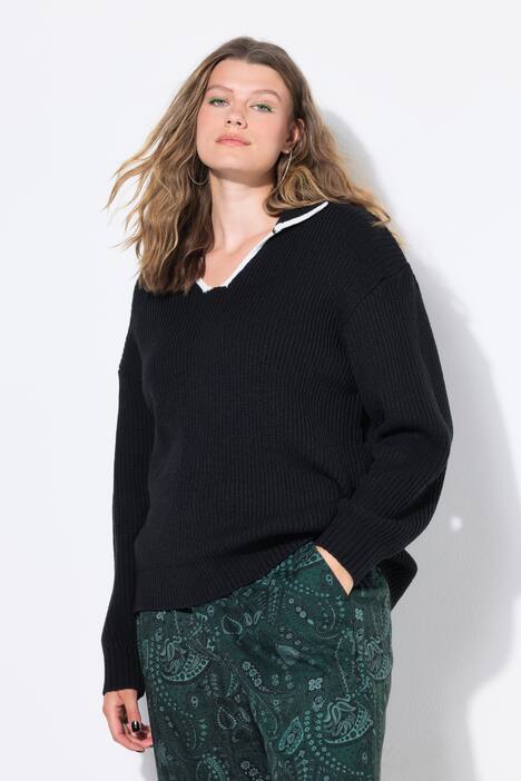 Pullover, oversized, Strukturstrick, Polokragen