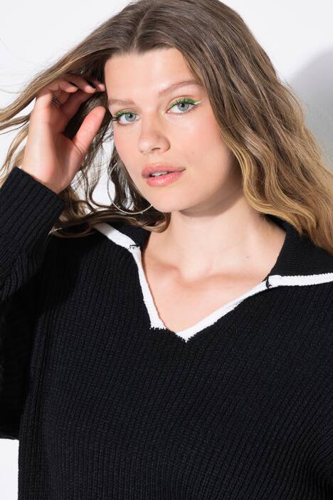 Pullover, oversized, Strukturstrick, Polokragen