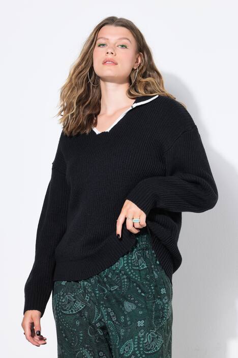 Pullover, oversized, Strukturstrick, Polokragen