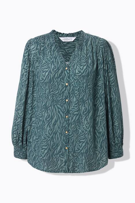 Blouse, ruimvallend model, crêpe, color zebra, volants