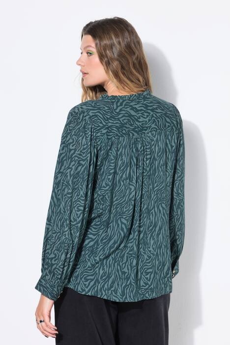 Blouse, ruimvallend model, crêpe, color zebra, volants