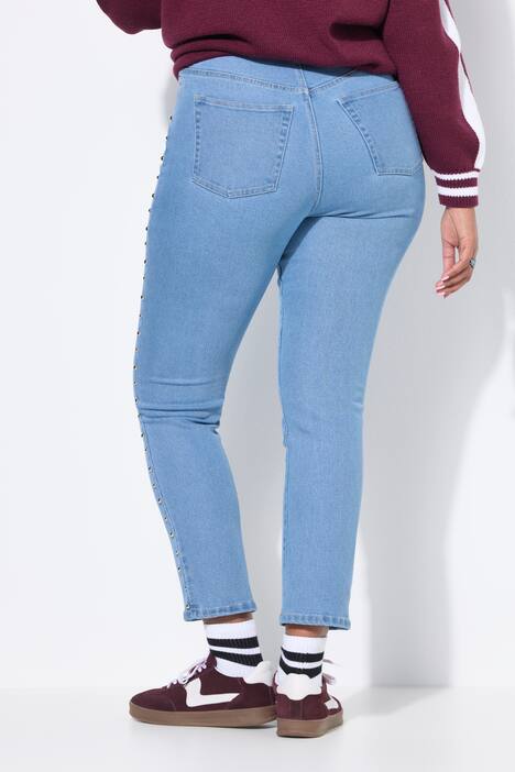 Mom-Jeans, Ziernieten, 5-Pocket, Elastikbund
