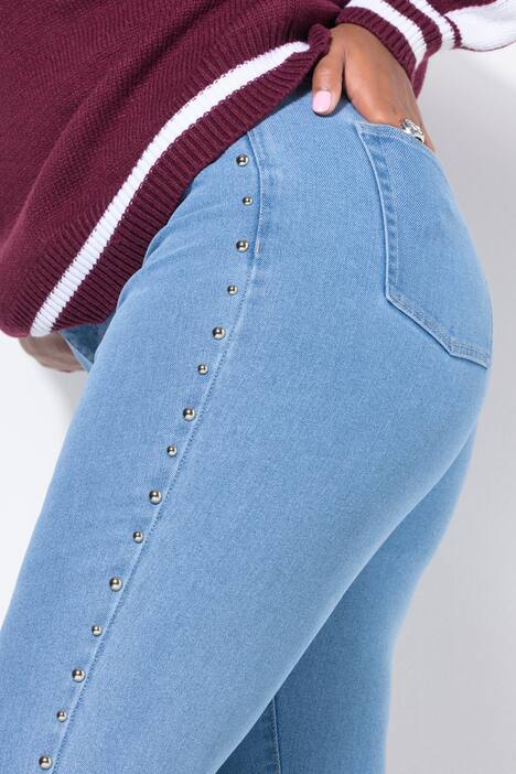 Mom-Jeans, Ziernieten, 5-Pocket, Elastikbund