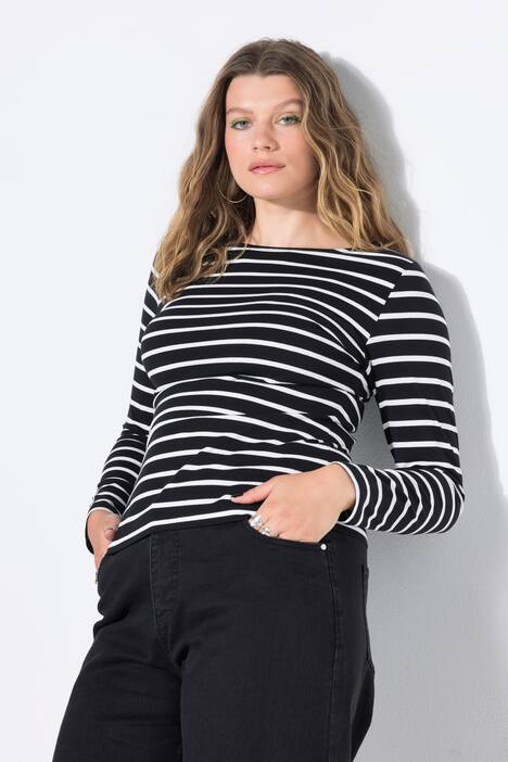 T-shirt, slim model, gestreepte jersey, lange mouw