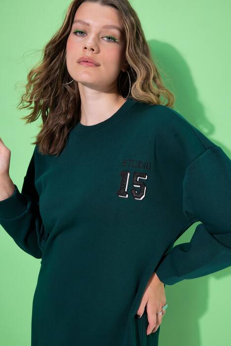 Sweat midi-jurk, oversized, satijnen getal op de rug