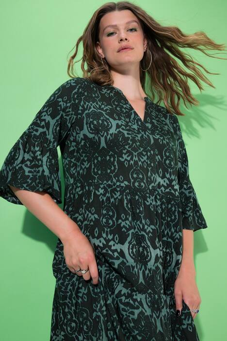 Maxi-jurk, A-lijn, all-over print, volants