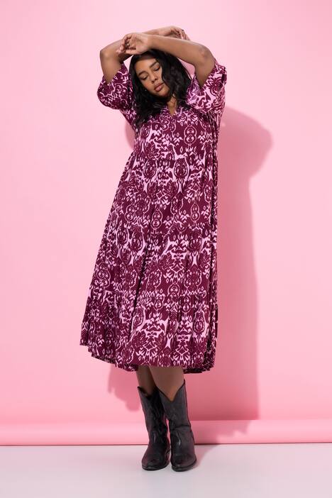 Maxi-jurk, A-lijn, all-over print, volants