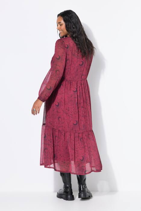 Maxi-jurk, A-lijn, dubbellaags, astro-print