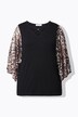 Camiseta, Classic Fit, mangas de campana 3/4 de malla con estampado de leopardo