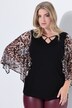 Camiseta, Classic Fit, mangas de campana 3/4 de malla con estampado de leopardo