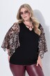 Camiseta, Classic Fit, mangas de campana 3/4 de malla con estampado de leopardo