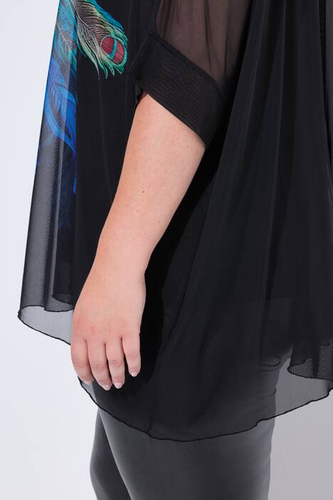 Net-bluse, oversized, påfuglefjer, uigennemsigtig jerseytop