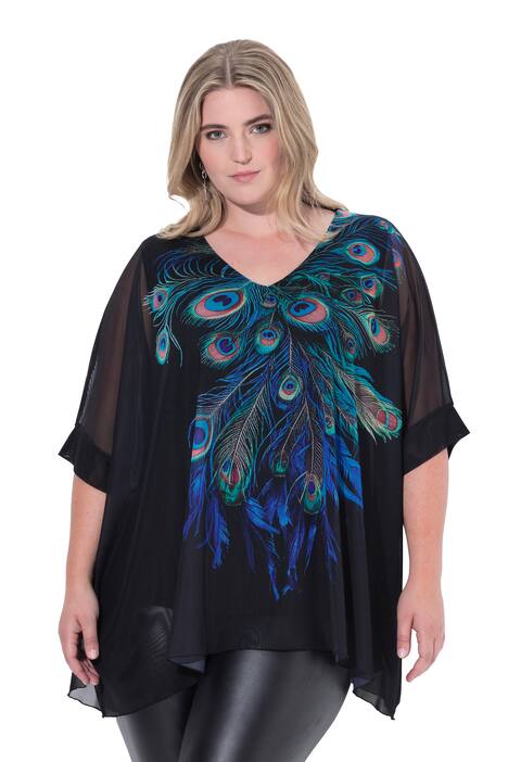 Síťovaná halenka, oversize, paví peří, neprůhledný žerzejový top