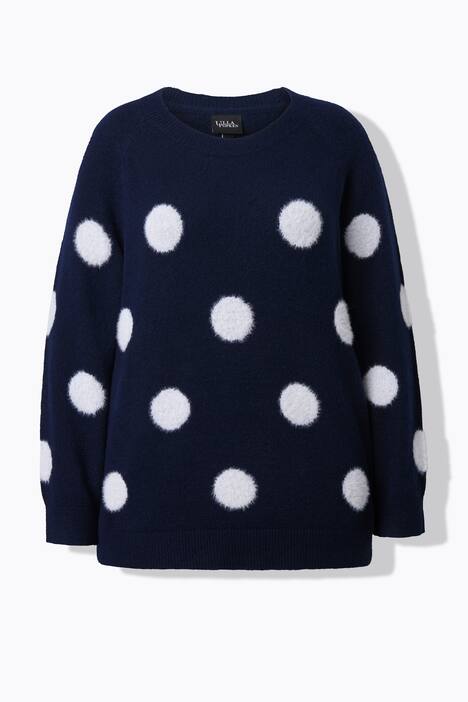 Pull motif pois, col rond et manches longues raglan