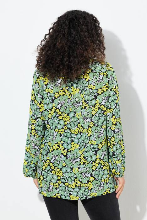 Smockbluse, blomster, A-form, rund hals, 3/4-lange ærmer
