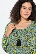 Gerimpelde blouse, bloemen, A-lijn, ronde hals, lange mouwen