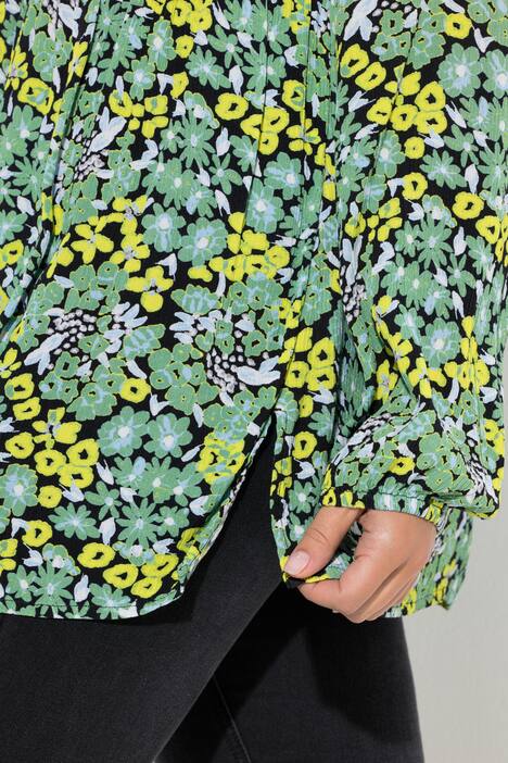 Smockbluse, blomster, A-form, rund hals, 3/4-lange ærmer