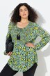 Gerimpelde blouse, bloemen, A-lijn, ronde hals, lange mouwen