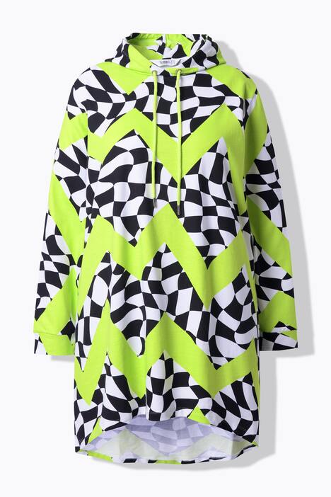 Sudadera con capucha, oversize, estampado de ajedrez, capucha