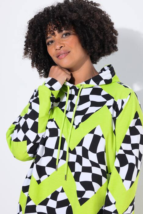 Sudadera con capucha, oversize, estampado de ajedrez, capucha