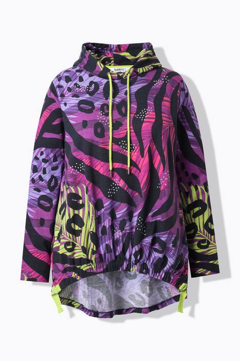 Sweat-shirt à capuche, mélange d'imprimés et rivets fantaisie
