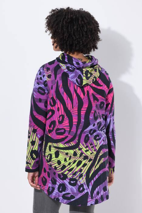 Sweat-shirt à capuche, mélange d'imprimés et rivets fantaisie