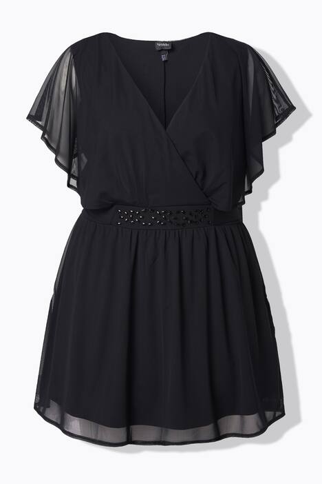 Tunique avec voile en mousseline, manches courtes chauve-souris