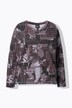 Sweat-shirt col en V et manches longues, imprimé patchwork