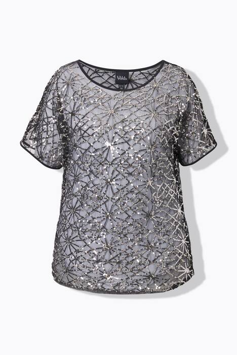 Blouse sans manches oversize, décolleté rond et paillettes