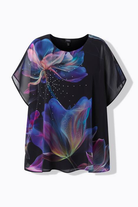 Chiffon-Blusenshirt, doppellagig, Rundhals, Halbarm