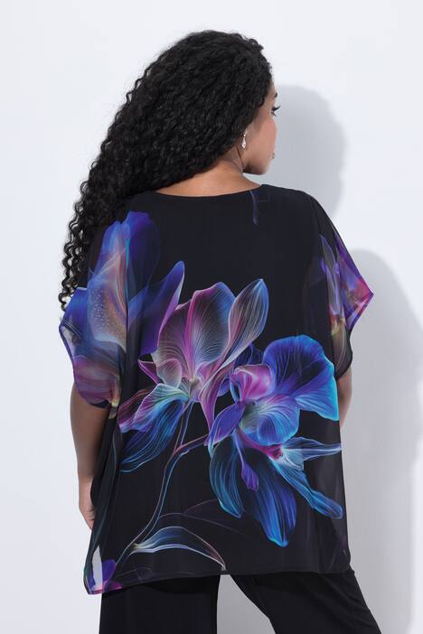 Chiffon-Blusenshirt, doppellagig, Rundhals, Halbarm