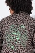 Chaqueta motera, tejido de twill, leopardo, cremallera de metal