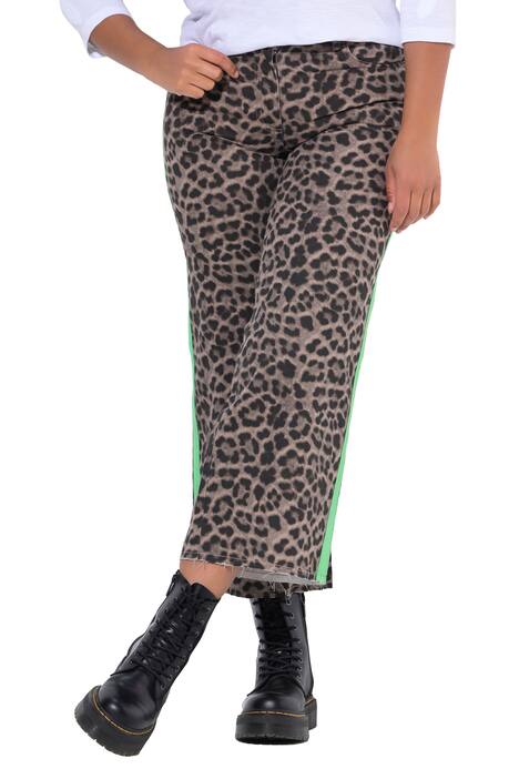 Keprové kalhoty Nora, široké nohavice, leopardí, postranní pruhy