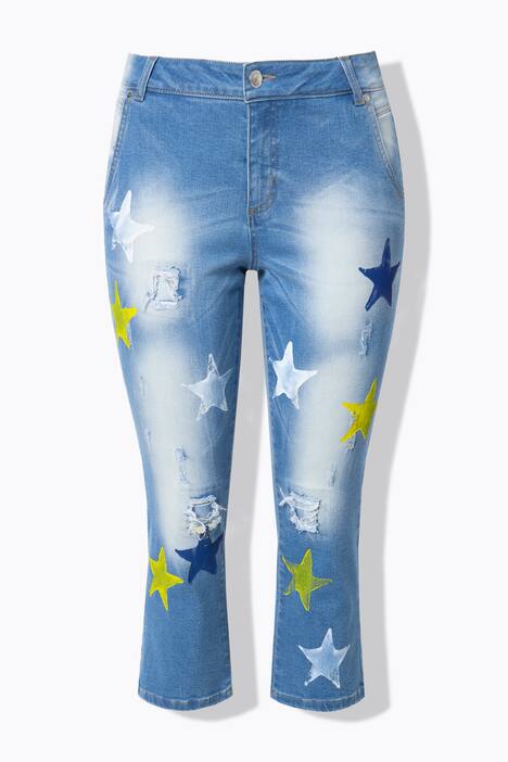 Jeans, rett passform, fargede stjerner, 5-lommer