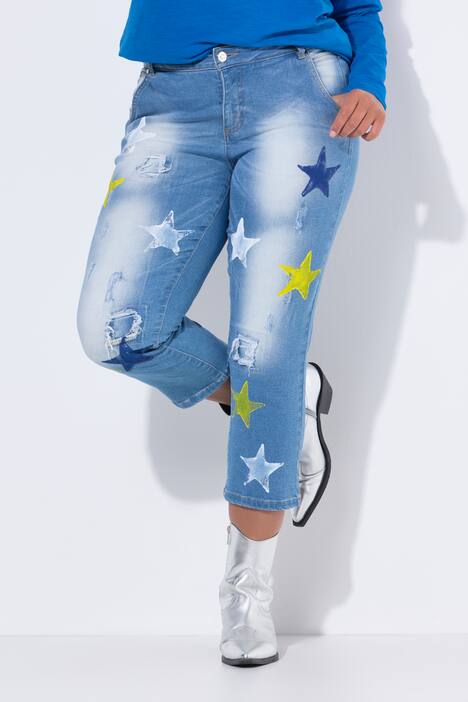 Jeans, rett passform, fargede stjerner, 5-lommer